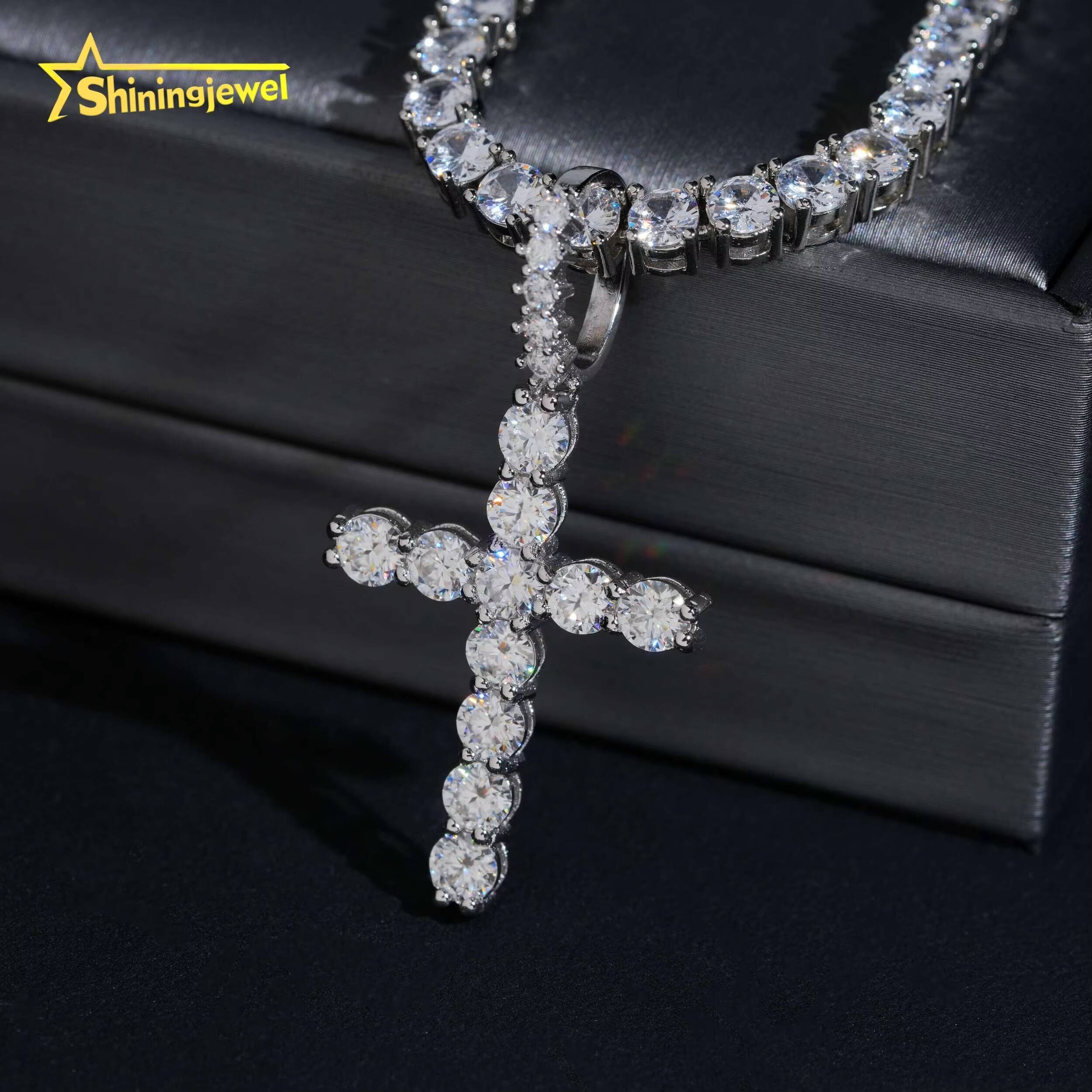 4MM VVS Moissanite Diamond Custom Hip Hop Jewelry Hand Made Pendant 925 Silver Iced Out Cross Pendants for Men Women Pass Tester