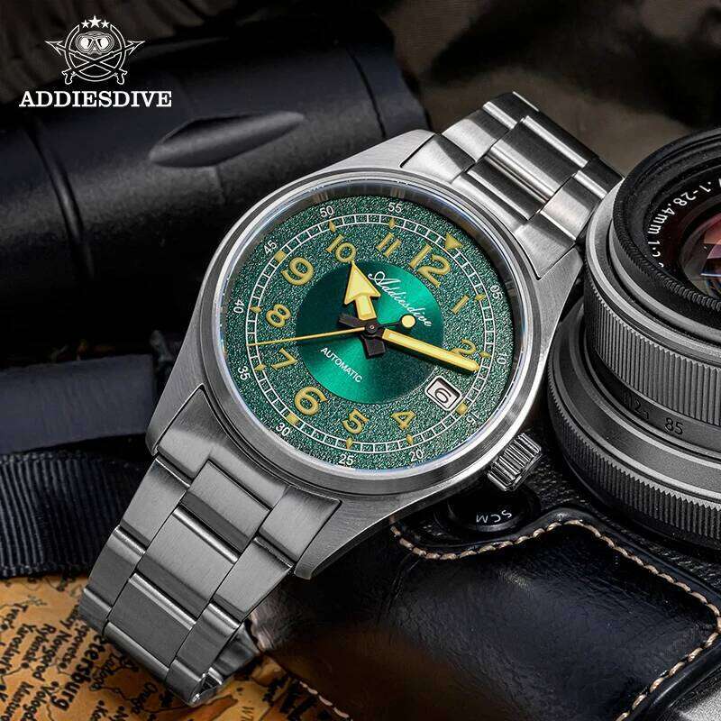ADDIESDIVE New For Men Sapphire NH35 Automatic 39mm Sunburst Dial Retro Luminous Dress WristWatch 200m Waterproof Watch free shipping