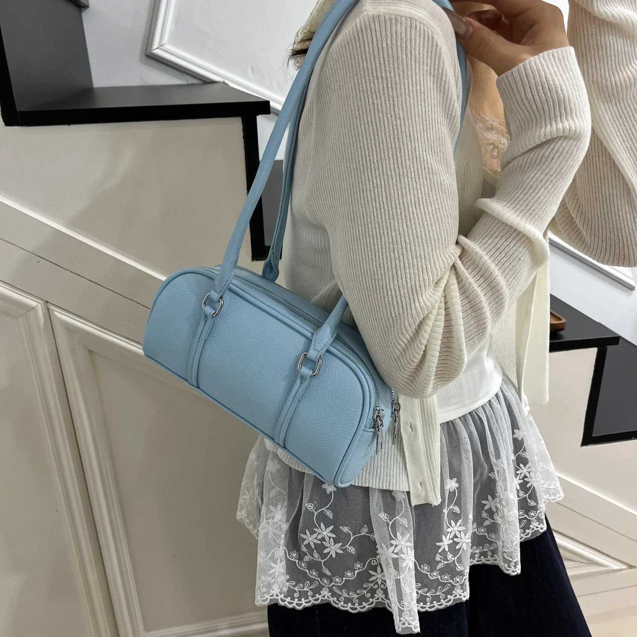 2025 Spring Summer Travel Pillow Bag Lady Double Zip Pockets Design Shoulder Bag Korean Style Trend Underarm Handbag Tote Big XJ250718