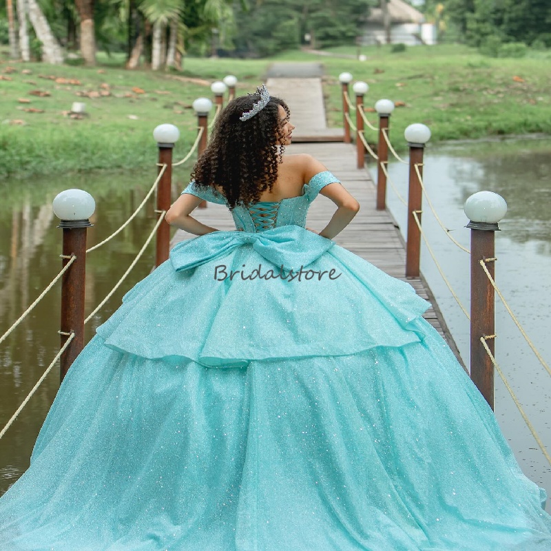 Sparkle Green Quinceanera Dresses 2025 Charro Beaded Pricesss Vestidos De 15 Xv Anos Lace Up Sweet 16 Birthday Wear Special Occasion Party Gown With B