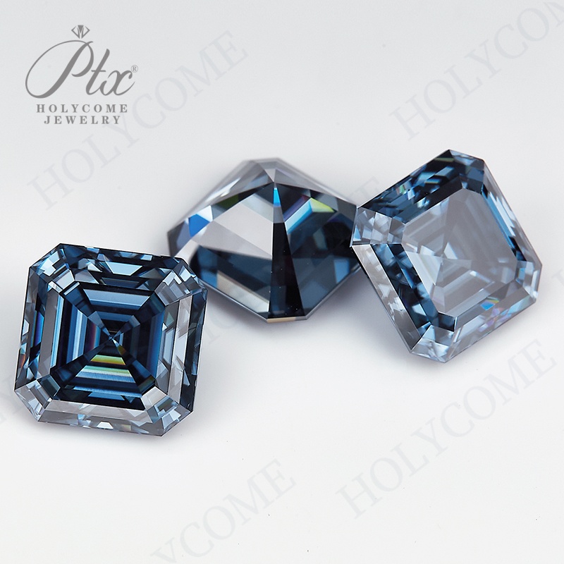 Moissanite Stone Primary Color Vivid Blue Asscher Cut VVS1 Various Shapes 0.5-10CT GRA Certified Loose Moissanite Diamond 100% Pass Diamond Tester