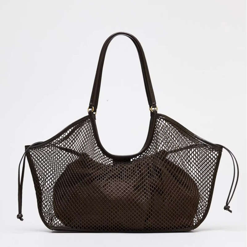 Leather Bag Bucket Bag Tote Bag New Woven Mesh Hollow Handbag Tote For Women Large Capacity Vacation Lazy Shoulder Bag