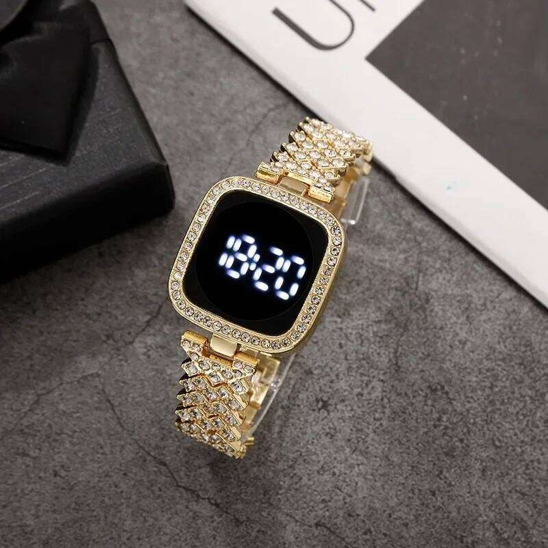 free shipping Rhinestone Digital Watches for Women Simple Touch Screen LED Fashion Steel Strap Rose Gold Ladies Watch Reloj Mujer fr
