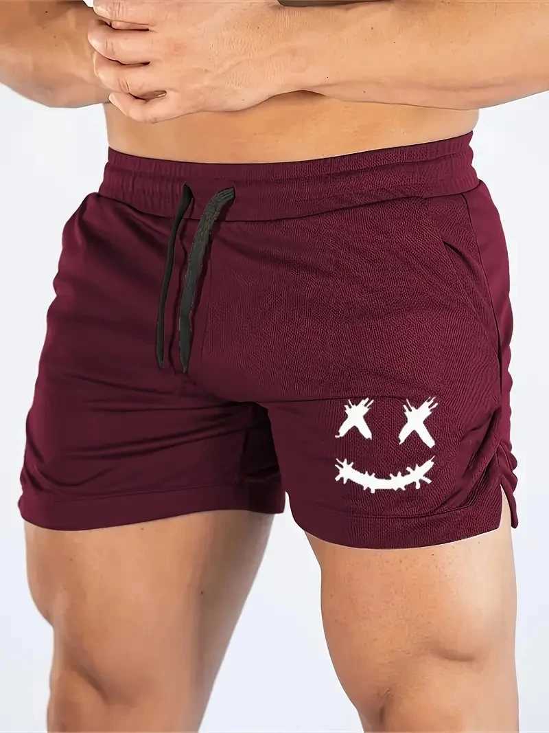2025 New Mens Fast Drying Breathable Fitness Shorts Happy Printed Tight Running and Training Shorts Casual Shorts W250718