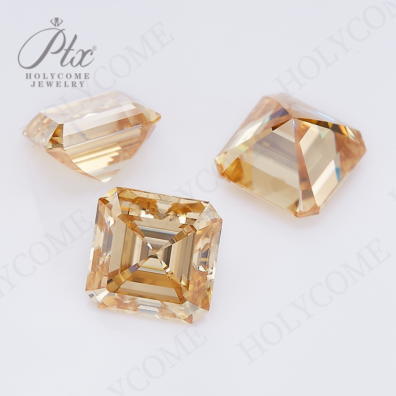 Moissanite Stone Asscher Cut Champagne Original Color VVS1 Gemstone GRA Certificate Various Sizes High Quality Synthetic Moissanite Diamonds