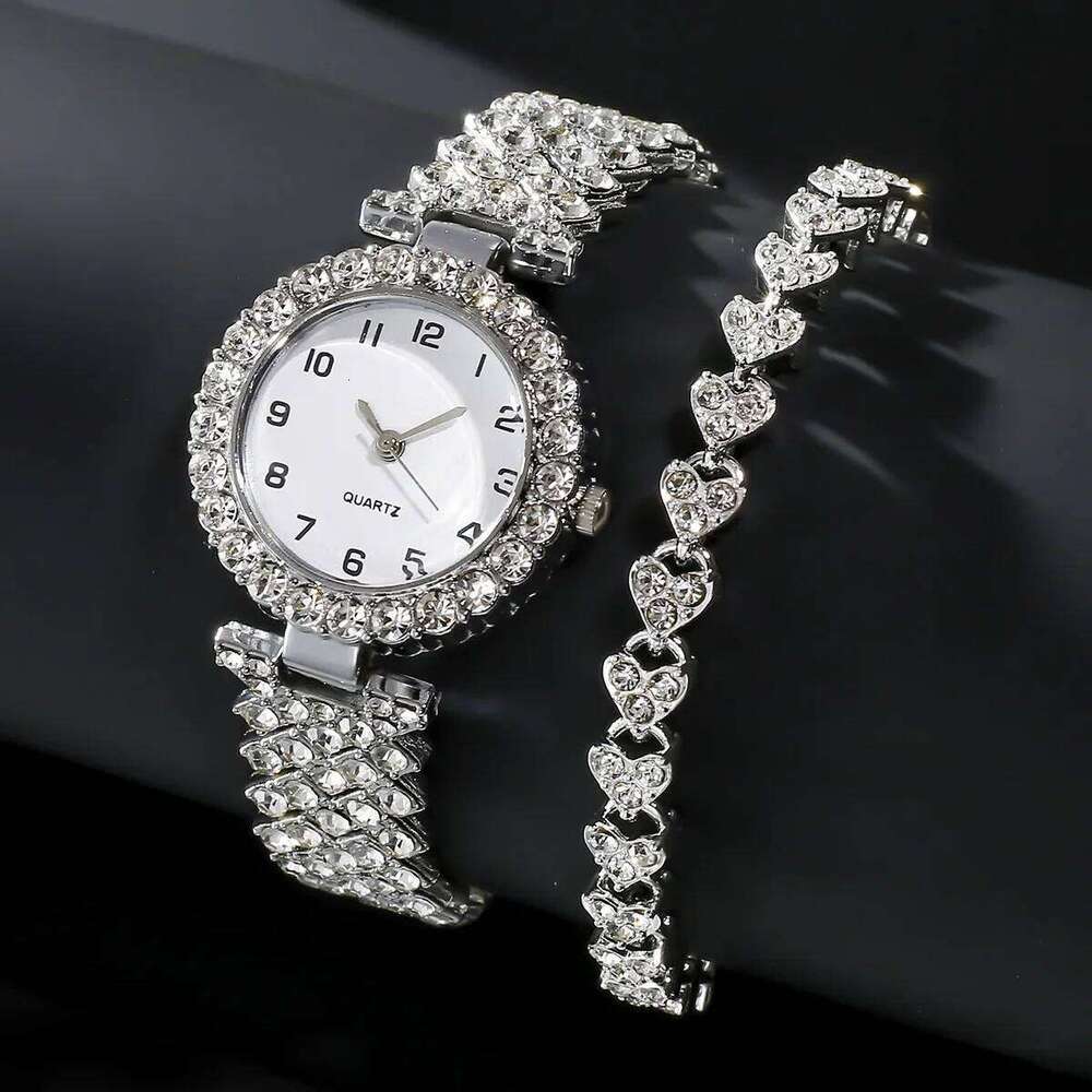 free shipping 2024 2pcs Fashion Women Watch Sier Strap Quartz Wristwatch Alloy Bracelet for Ladies Jewelry Set Clock Gift free shipp