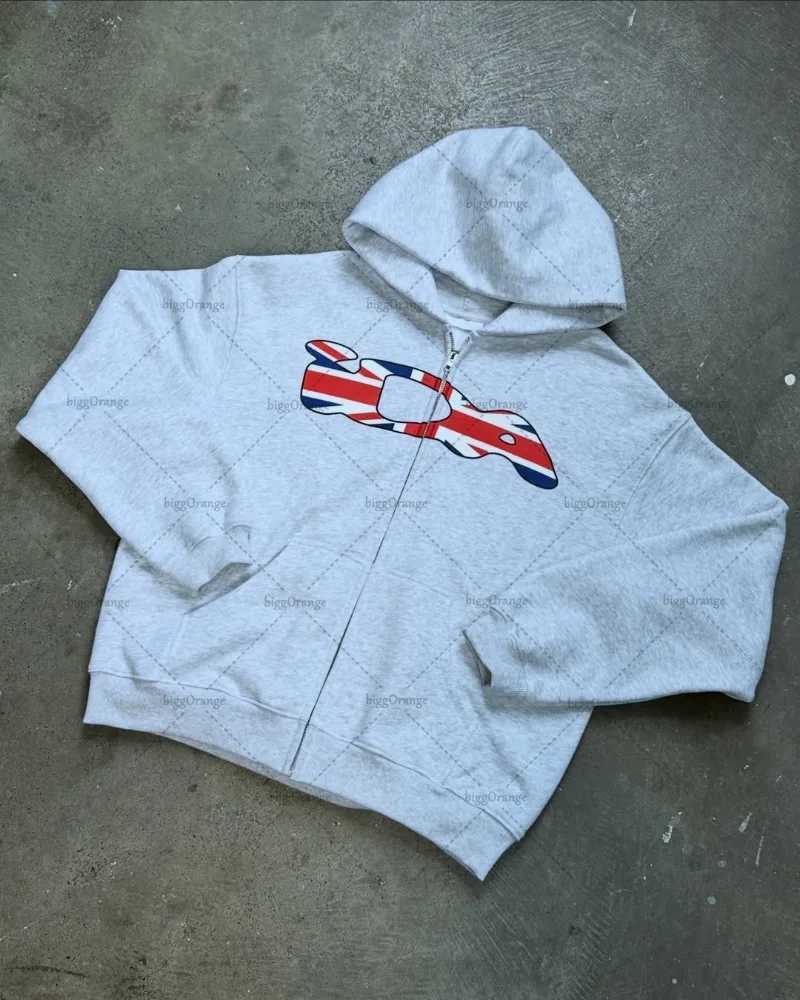 2025 New American Retro Plaid Printed Zipper Hoodie Men Trendy Harajuku Y2K Streetwear Women Hip-hop Casual Oversized Sweatshirt X2507181