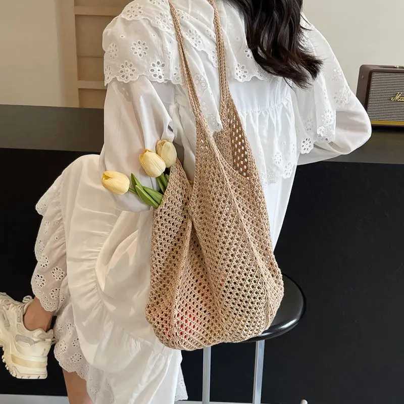 Womens Tote Candy Bag Fi Knitted Large Capacity Woven Shoulder Bags Solid Color Simple Shopping Bag for Summer Beach XJ250718