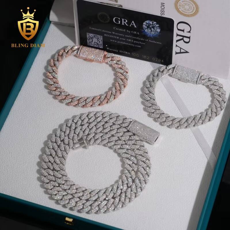 Customized 10MM Hip Hop Jewelry 925 Sterling Silver Moissanite VVS Diamond Cuban Chain Bracelet