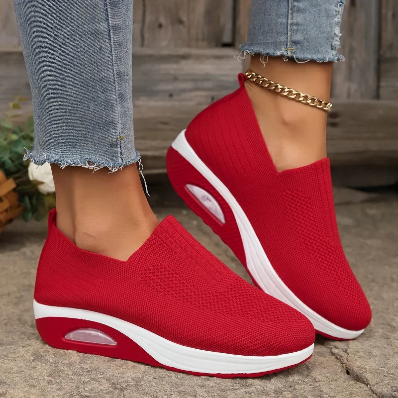 Women Walking Shoes Air Cushion Non Slip Orthopedic Ladies Platform Mules Breathable Wedge Sneakers 250717