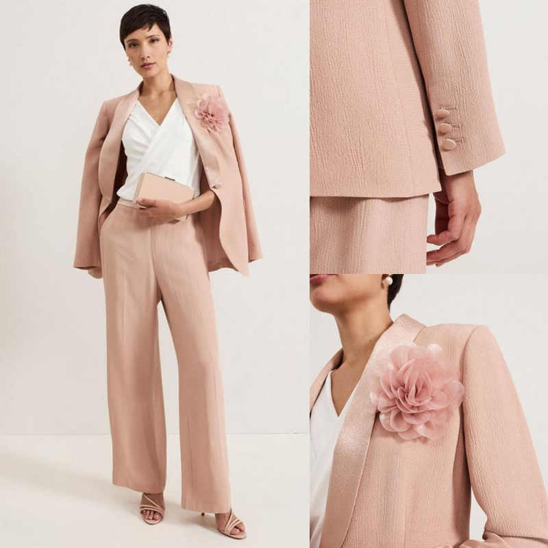 Customized 2 Pieces Women Suits Hand Made Flowers Pants Sets Elegant Office Ladies Work Classic Fit Dinner Party Wear