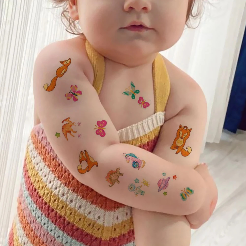 60pcs Kids Cute Tattoo Waterproof Temporary Sticker Cartoon Avocado Mermaid Unicorn Dinosaur Body Art Arm Women Men 250714