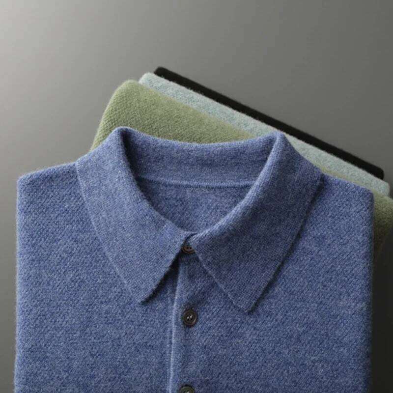 2024 Spring Autumn New Cashmere Men's Sweater POLO Neck Long Sleeve Pullover Knitwear Casual Youth Base Men Clothing Shirt