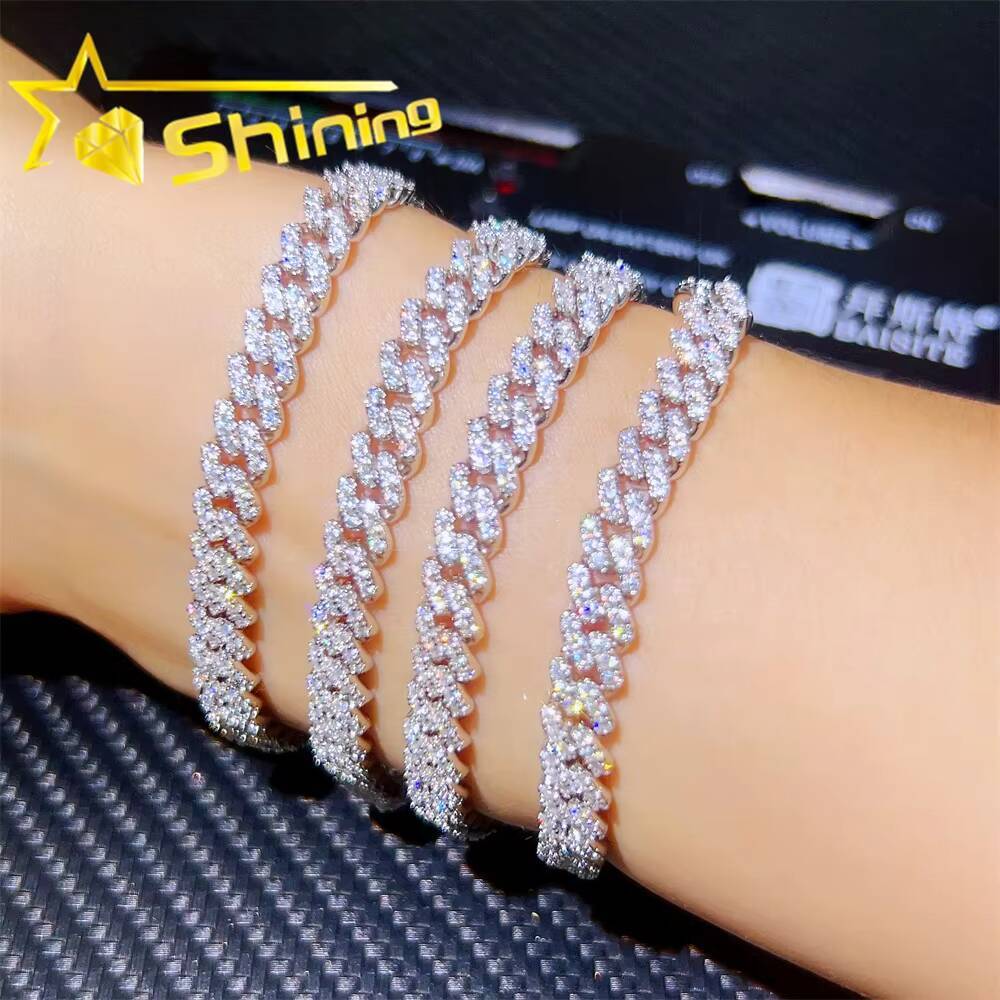 Hot Selling Pass Diamond Tester 925 Sterling Silver Hip Hop 6mm 8mm Iced Out Vvs Moissanite Diamond Cuban Link Bracelet