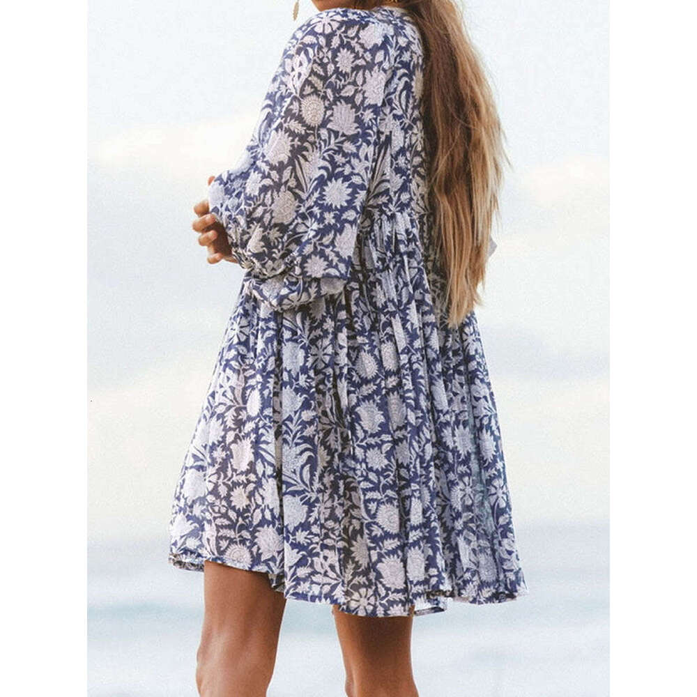 Summer Fashion Women's Plus Size Loose Tie Personality Artistic Style Printed Dress B5