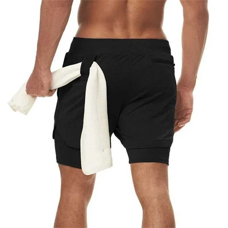 Mens Double Layer Fitness Shorts Men Fitness Gym Training 2 in 1 Sports Shorts Quick Dry Workout Jogging Double Deck Summer Y250814