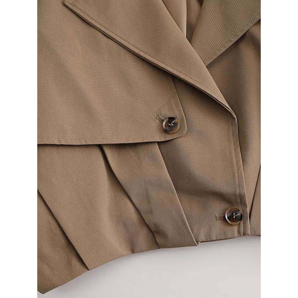 Women's Stylish Cropped Trench Coat Fashion Short Jacket With Lapel Collar And Belted Cuffs For Spring ZM1086