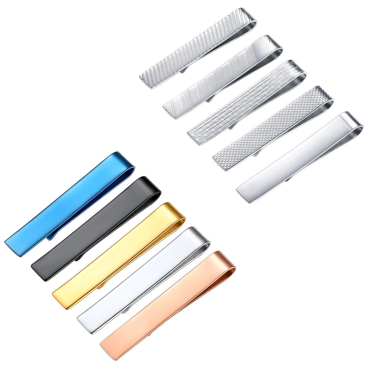 U7 Stainless Steel 5pcsset Tie Clips for Men Flat Clip Silver Color Mix Necktie Gift Him Daily Jewelry Set 250715