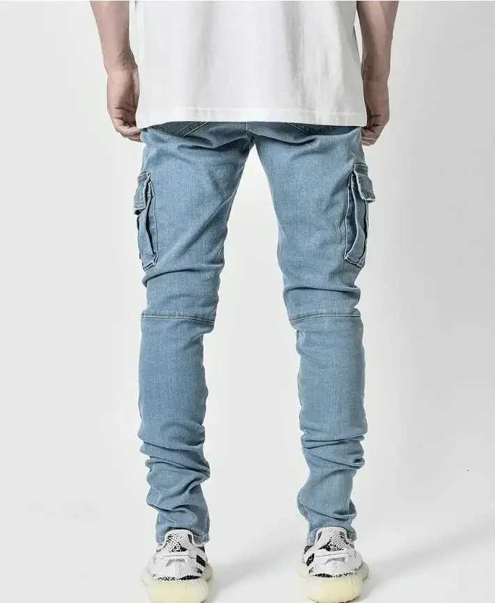 2025 Men Jeans Pencil Pants Cargo Denim Solid Ankle Length Washed Punk Mid Waist Sheath Gothic Slight Stretch High Street X250718
