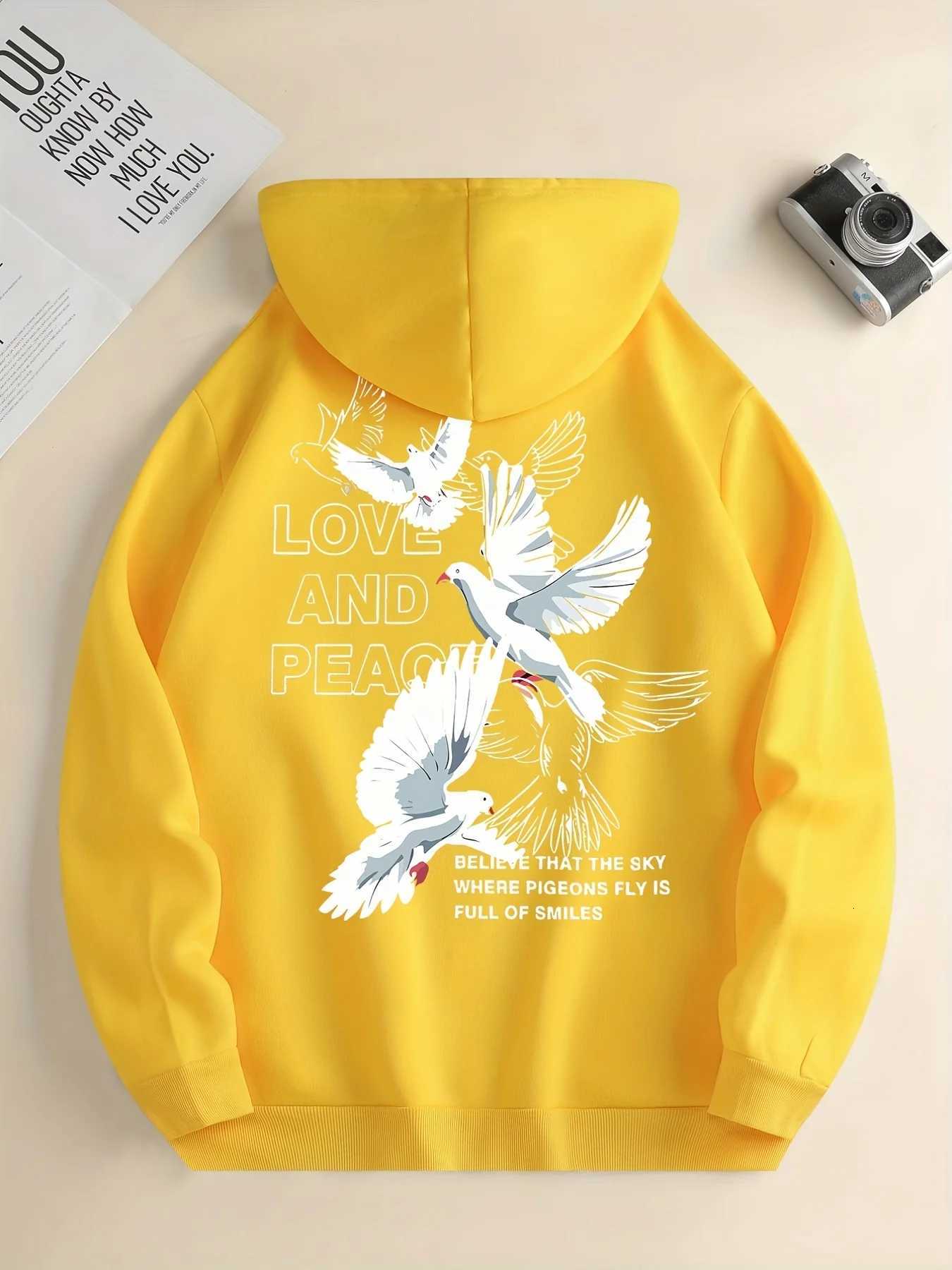 Love And Peace Letter Dove Printed Hoodies Casual Women Sweatshirts Comfortable Face Pullover Crewneck Loose Fe Clothes XJ250717