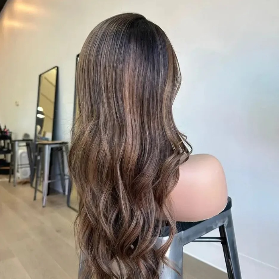 36 Inch HD Highlight Chocolate Brown Body Wave Lace Front Human Hair Wig Brazilian 13x4 Lace Frontal Wigs Preplucked 200 Density Synthetic Wig