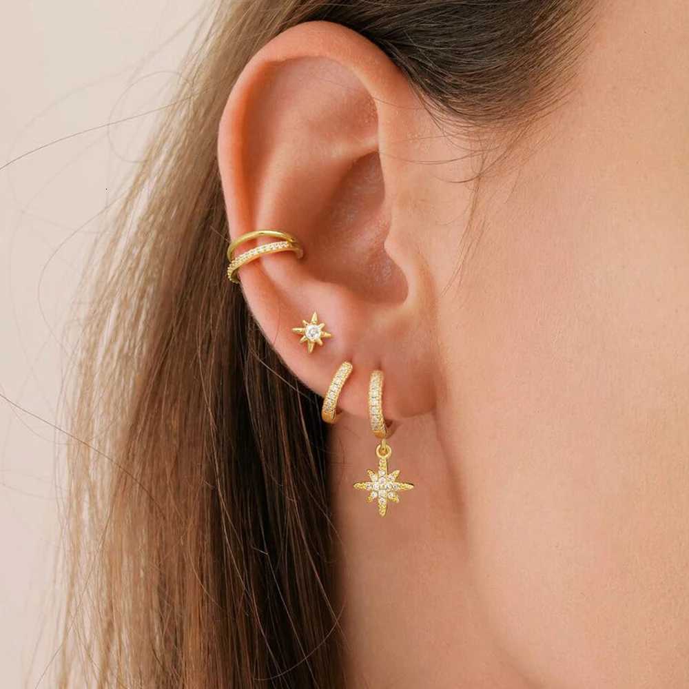 4pcs Fashion Stainless Steel Cubic Zirconia Star Dangle Earring Set for Women Cartilage Piercing Earring Ear Clip Korean Jewelry X250718