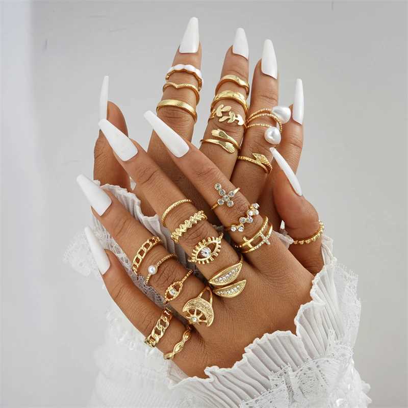 Punk Vintage Irregular Liquid Metal Finger Rings Set for Women Men Flower Geometric Pearl Open Rings Luxury Trendy Jewelry X250718