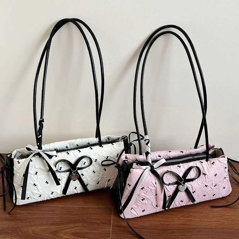 5 French Bow Ribbon Shoulder Bag Sweet Y2K French Stick Underarm Bag Zipper Commuting Armpit Bag Female XJ250718