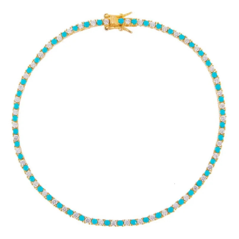 Mix White Turquoises Round 3MM CZ Prong Set Tennis Chain Bracelet Gold Color Fashion High Quality Women Jewelry 250717