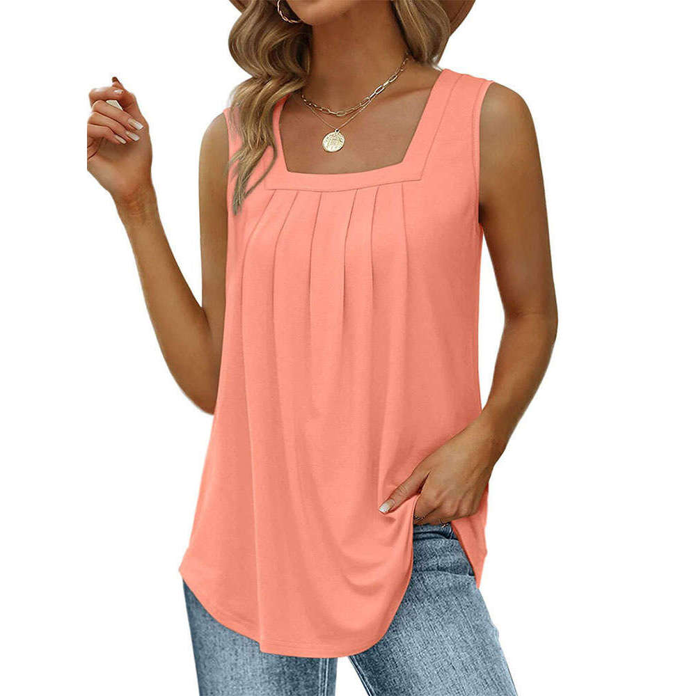 Sleeveless Square Neck Tank T-Shirt For Women Solid Color Ruched Swallowtail Strap Fashion Inner Wear Top B5