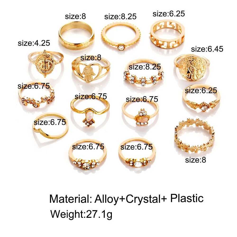 15 Retro Lady Jewelry Retro Gold-color Coins Cross Love Ring Europe And America Portrait Water Drill Ring Set for Women X250718