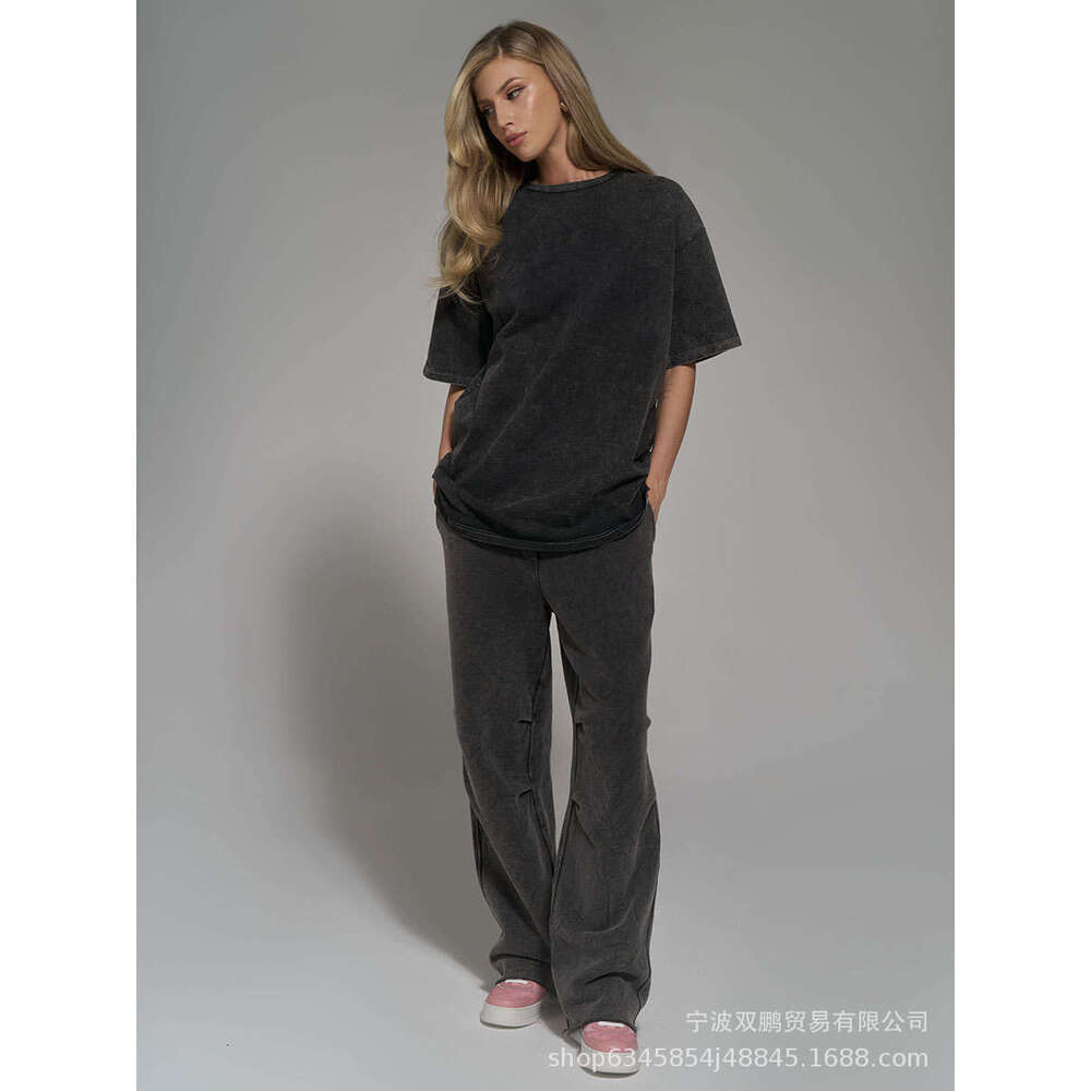 Minimalist Style Washed Vintage Pure T-Shirt Summer Colorful Loose 260G Cotton Short Sleeve Top For Women B5