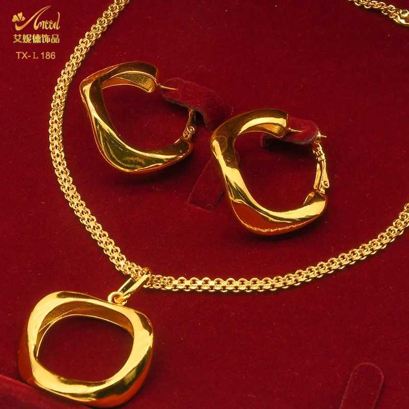 24K Gold Color Warped Geetry Necklace Earrings Set Indian Copper Jewelry Set For Women Two Piece Jewelry X250718