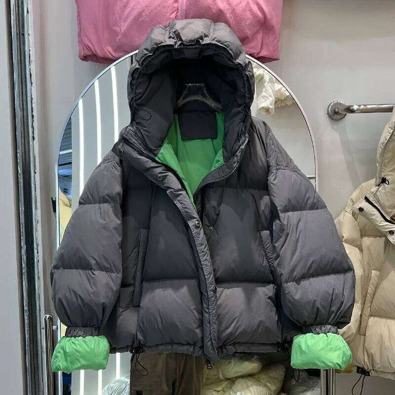 Schinteon Women Jacket With Hood Autumn Winter Warm Thick Casual Loose Over Size Outwear White Duck Down Coat 2024 New MDNG