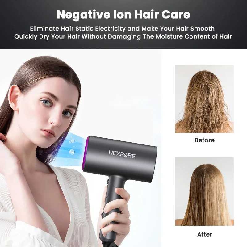1800W Professional Ionic Hair Dryer for Hair Care Powerful Wind for Hair Drying 2 Attachments Grey W250718