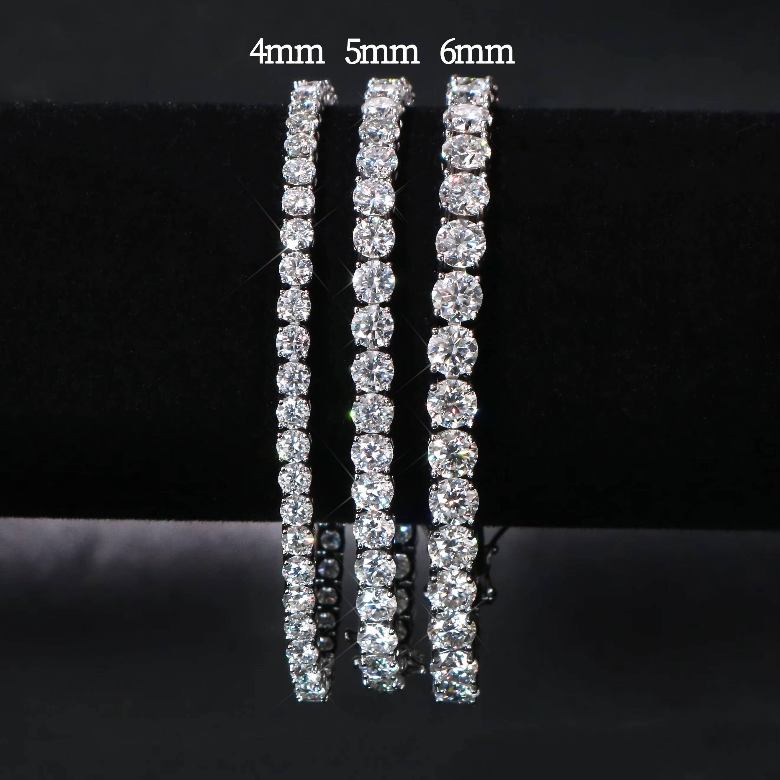 Hiphop Moissanite Tennis Bracelet 3mm 4mm 5mm Flex Bangles 925 Silver Bezel Setting Moissanite Tennis Chain