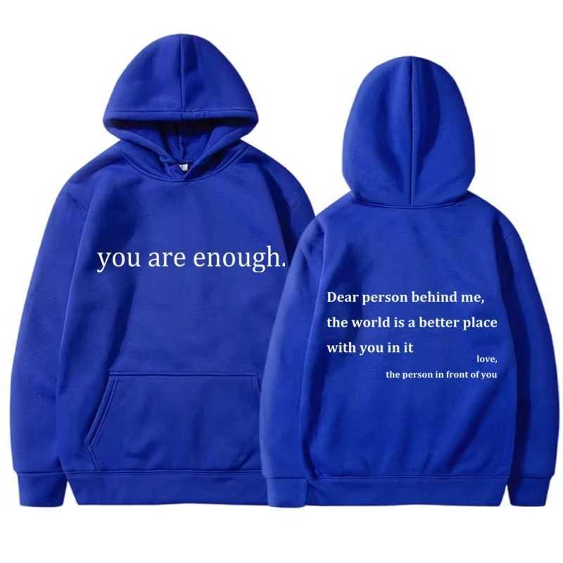 New You Are Enough Print Hoody Autumn Casual Sportswear Plus Fleece Elastic Tops Pullover Mens Hoodies Streetwear Sweatshirts X250718