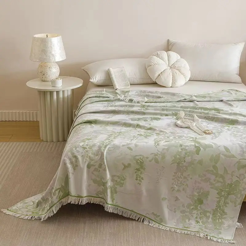 Summer Lyocell Bamboo Fiber Blanket Cooling Bedding For Single Bed Sheet Silky Yarn Dyed Jacquard Double-layer Throw 150x200cm 250714