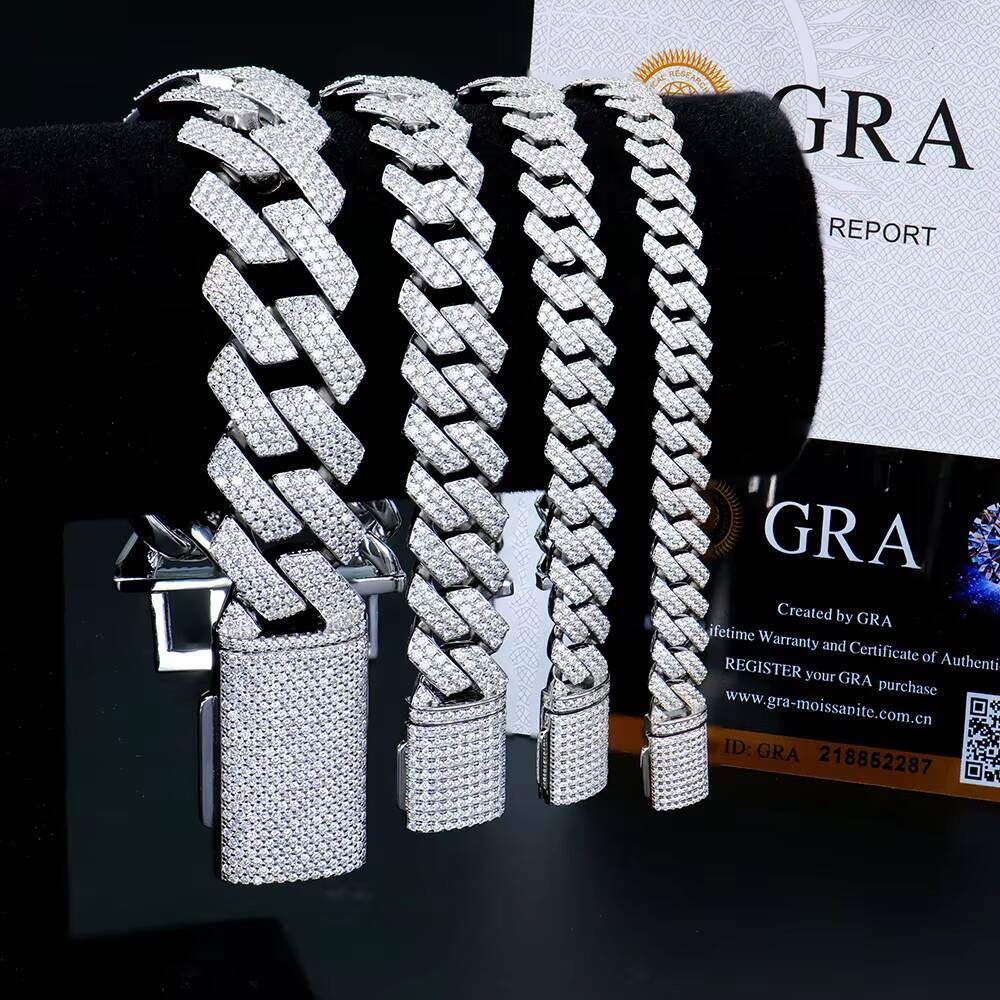 Hot Selling 8mm 10mm 14mm Sterling Silver 925 Iced Cuban Link Bracelet D VVS Moissanite Popular Hip Hop Jewelry