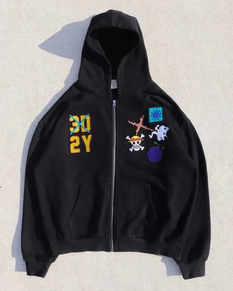 High Street Y2K cartoon pattern embroidered design hoodie punk retro versatile sweatshirt hip-hop Harajuku trendy men hoodie X250718