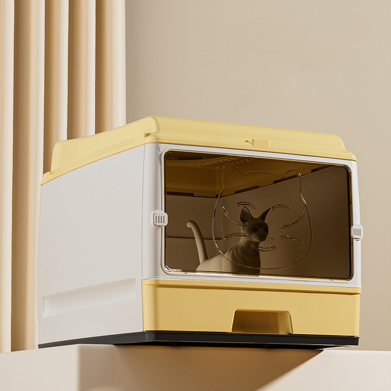 Extra large fully enclosed cat litter box drawer, double door upgraded cat toilet, extra large space, worry free odor prevention and side leakage prev