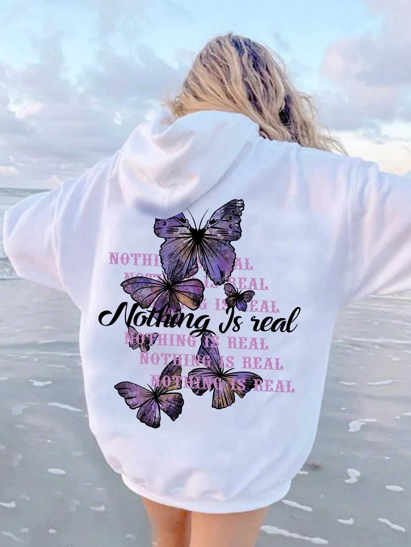 Butterfly Phrase Printing Hoodie Women Face Oversized Hoodies Warm Comfortable Hoodie Casual Pocket Drawstring Tops Fe XJ250717