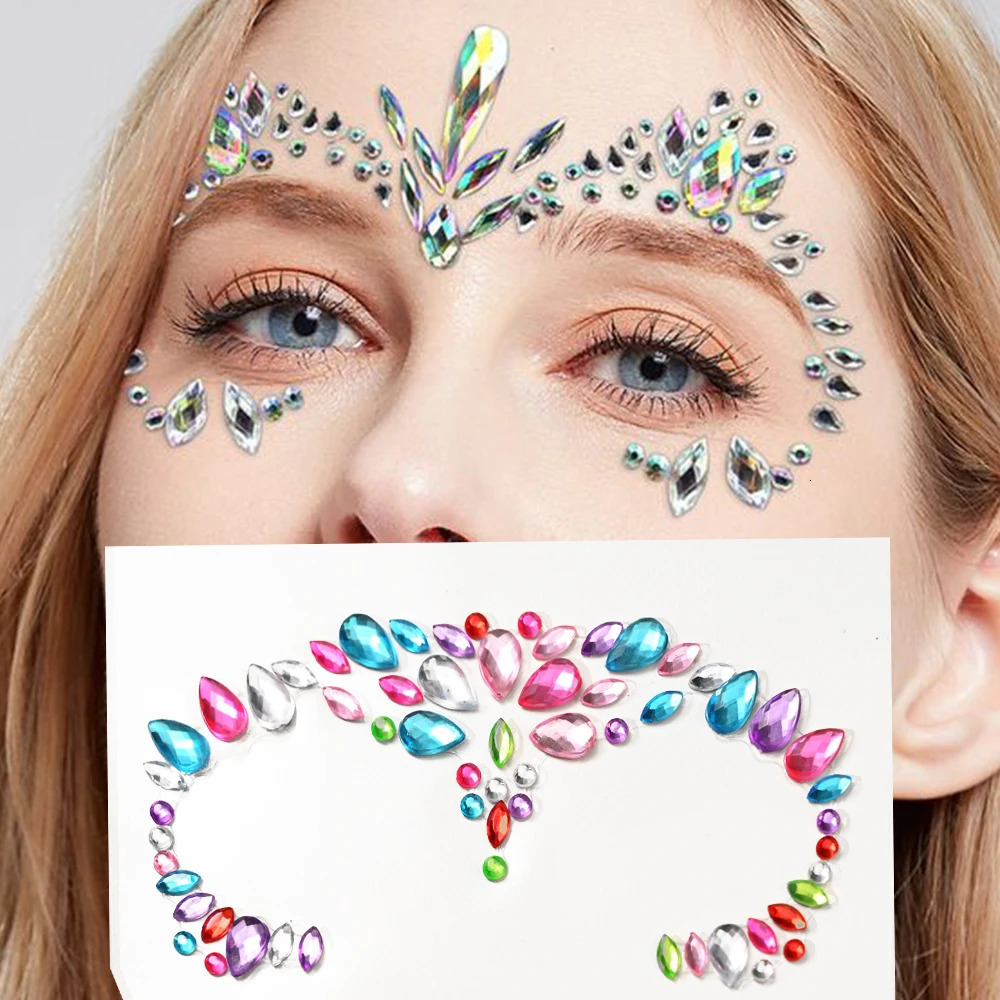 3D Face Tattoo Stickers For Festival Glitter Makeup Jewelry Sticker On Crystals Gems Jewels Diamonds Decoration 250714