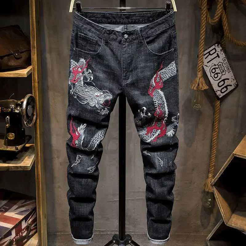 2025 Trend Aesthetic Autumn Clothing Xs Mens Jeans Tapered Male Cowboy Pants Embroidery Trousers Goth Kpop Denim X250718