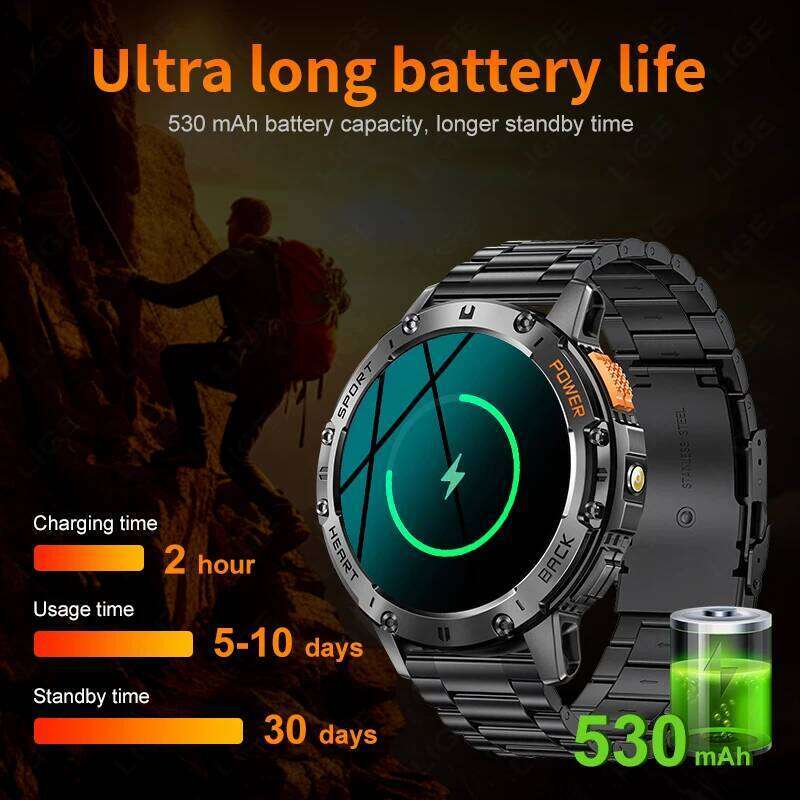 For Android ios New AMOLED Smart Watch Men with Flashlight Sports Waterproof Fiess Tracker Bluetooth Call Smartwatch Man+Box free shipping