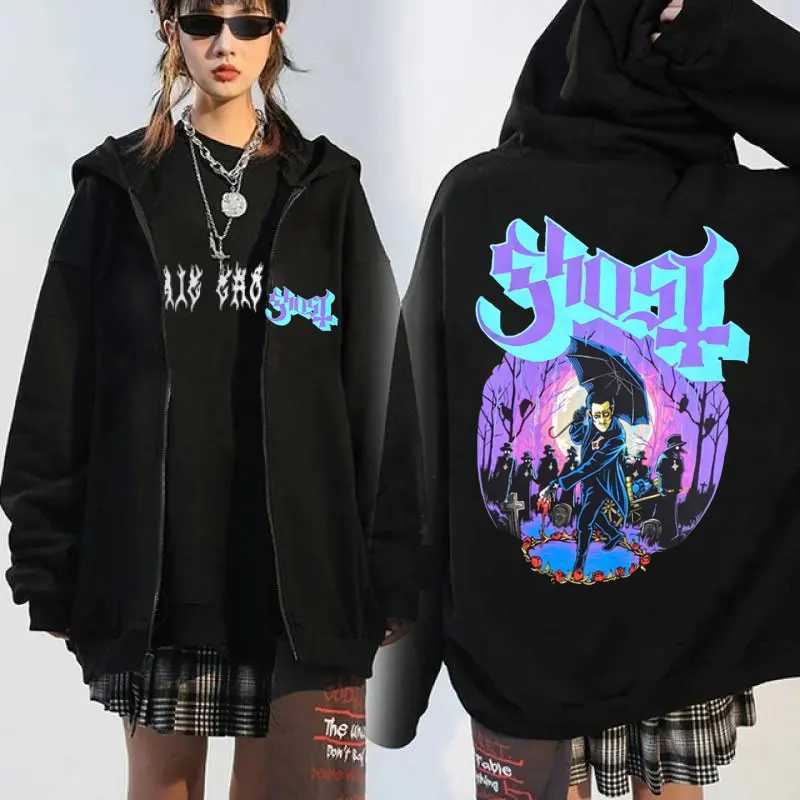 Ghost Band Zip Up Hoodies Men 90s Vintage Gothic Rock Metal Music Women Sweatshirts Jackets Winter Couple Oversized Zipper Coat X250718