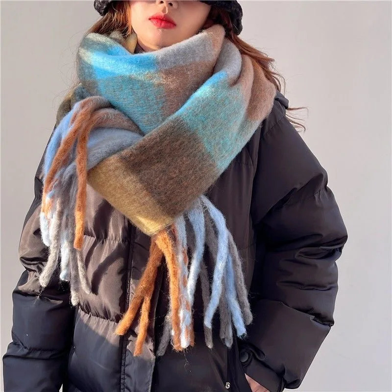 Winter Thick Warm Scarf Women Cashmere Shawl and Wraps Pashmina Neckerchief Scarf Female Rainbow Hairy Tassel Scarf 250717