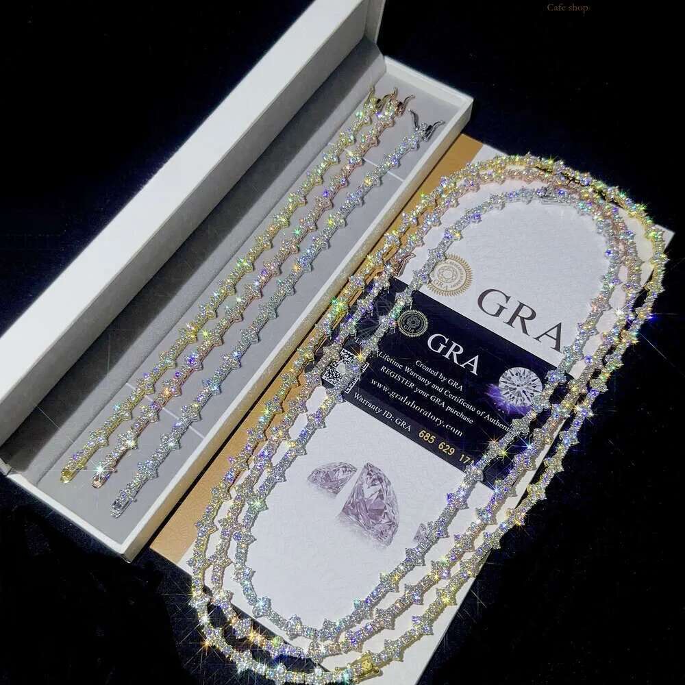 Designer 3mm New Style Hip Hop Moissanite Tennis Chain Bracelet Pass Dia Tester GRA Sier vvs tennis moissanite chain women&mens fashion cuban link nec