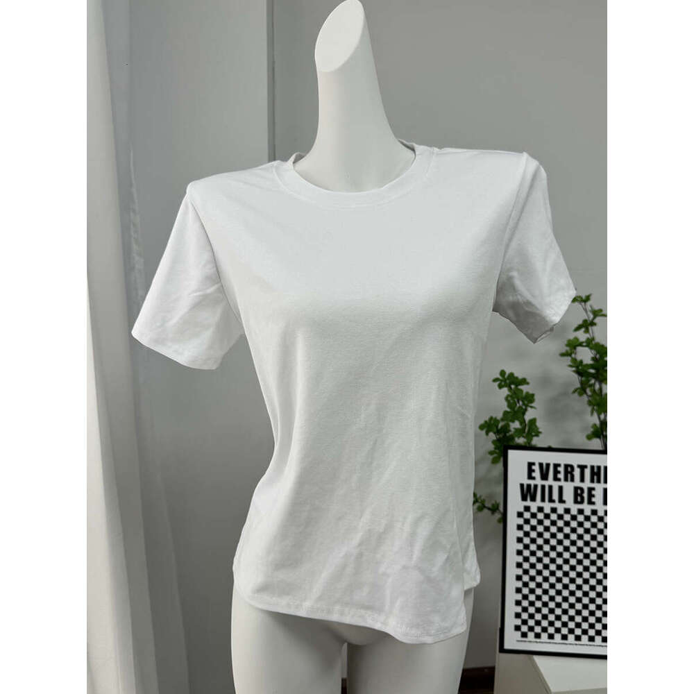 Spring Summer New Basic Solid Color T-Shirt Women Regular Shoulder Slim Fit Versatile Short Sleeve Top B5