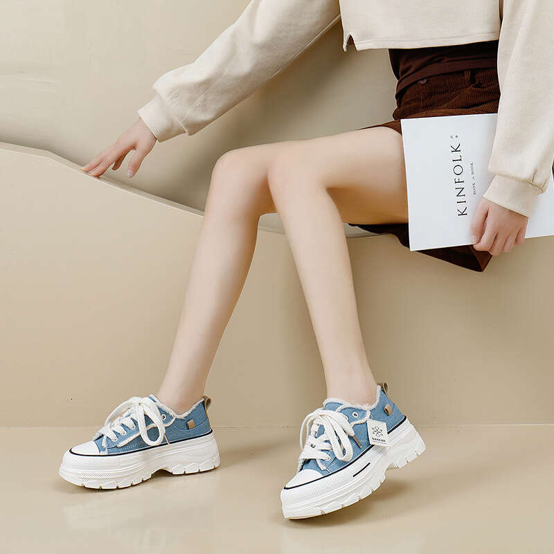 2025 Spring New Thick-Soled Canvas Free shipping for Women Round Toe Tassel Denim Student Casual Shoes Height Increasing Sneakers 606